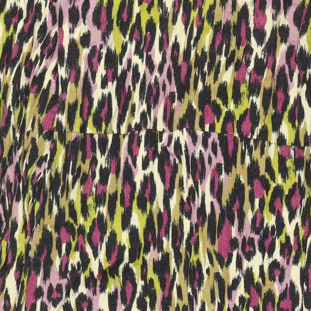 Warehouse Womens Multicoloured Animal Print Viscose Shirt Dress Size 10 Collared Button - Leopard Print