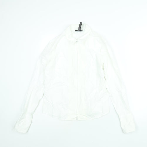Style&co. Womens White Cotton Basic Blouse Size 8 Collared - Lace Trim