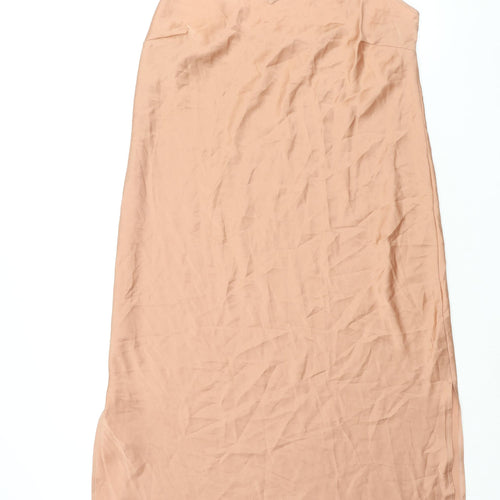 Autograph Womens Brown Polyester Slip Dress Size 14 V-Neck Pullover - Side Slits