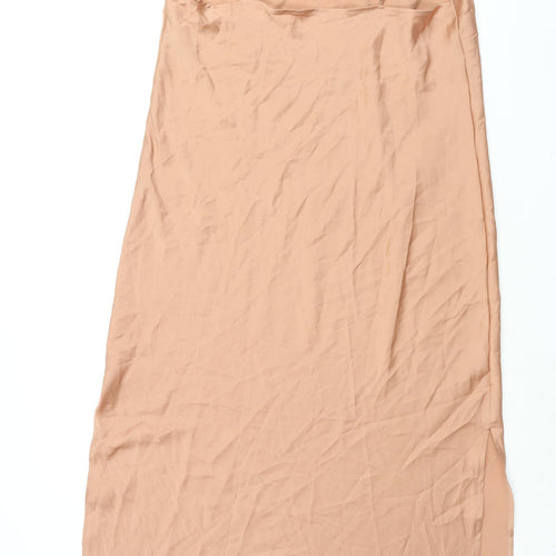 Autograph Womens Brown Polyester Slip Dress Size 14 V-Neck Pullover - Side Slits