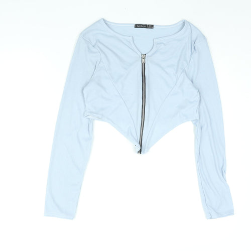 Boohoo Womens Blue Polyester Cropped Blouse Size 16 V-Neck