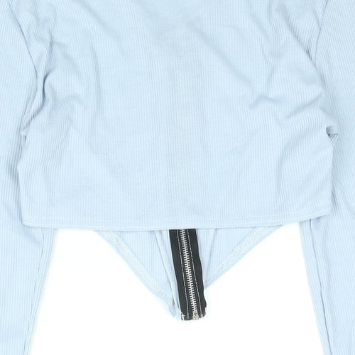 Boohoo Womens Blue Polyester Cropped Blouse Size 16 V-Neck