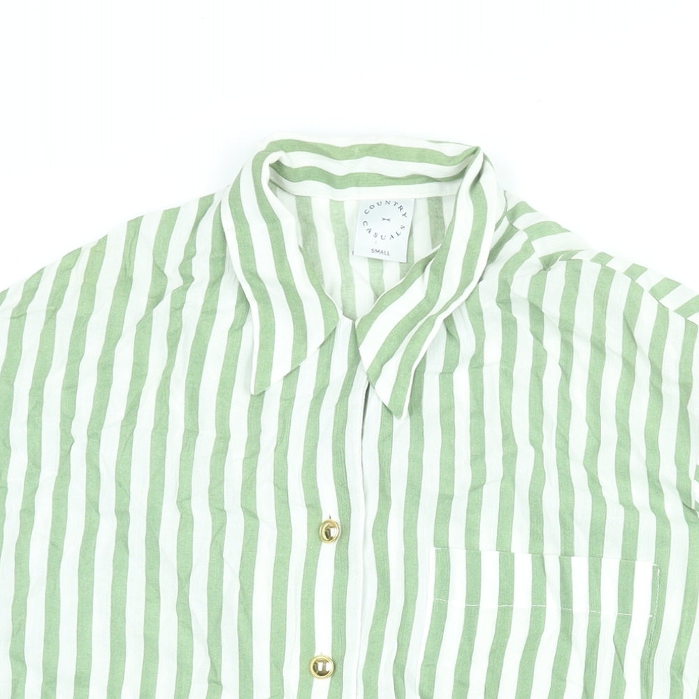 Country Casuals Womens Green Striped Viscose Basic Button-Up Size S Collared