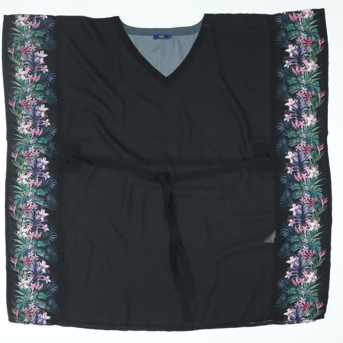 Cotton Traders Womens Black Polyester Cover Up Size M - Floral Print Belted