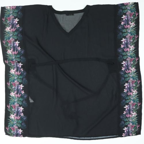 Cotton Traders Womens Black Polyester Cover Up Size M - Floral Print Belted