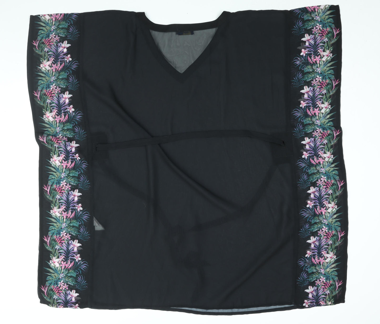 Cotton Traders Womens Black Polyester Cover Up Size M - Floral Print Belted