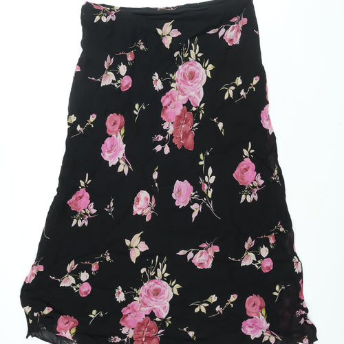 Marks and Spencer Womens Black Floral Viscose A-Line Skirt Size 16