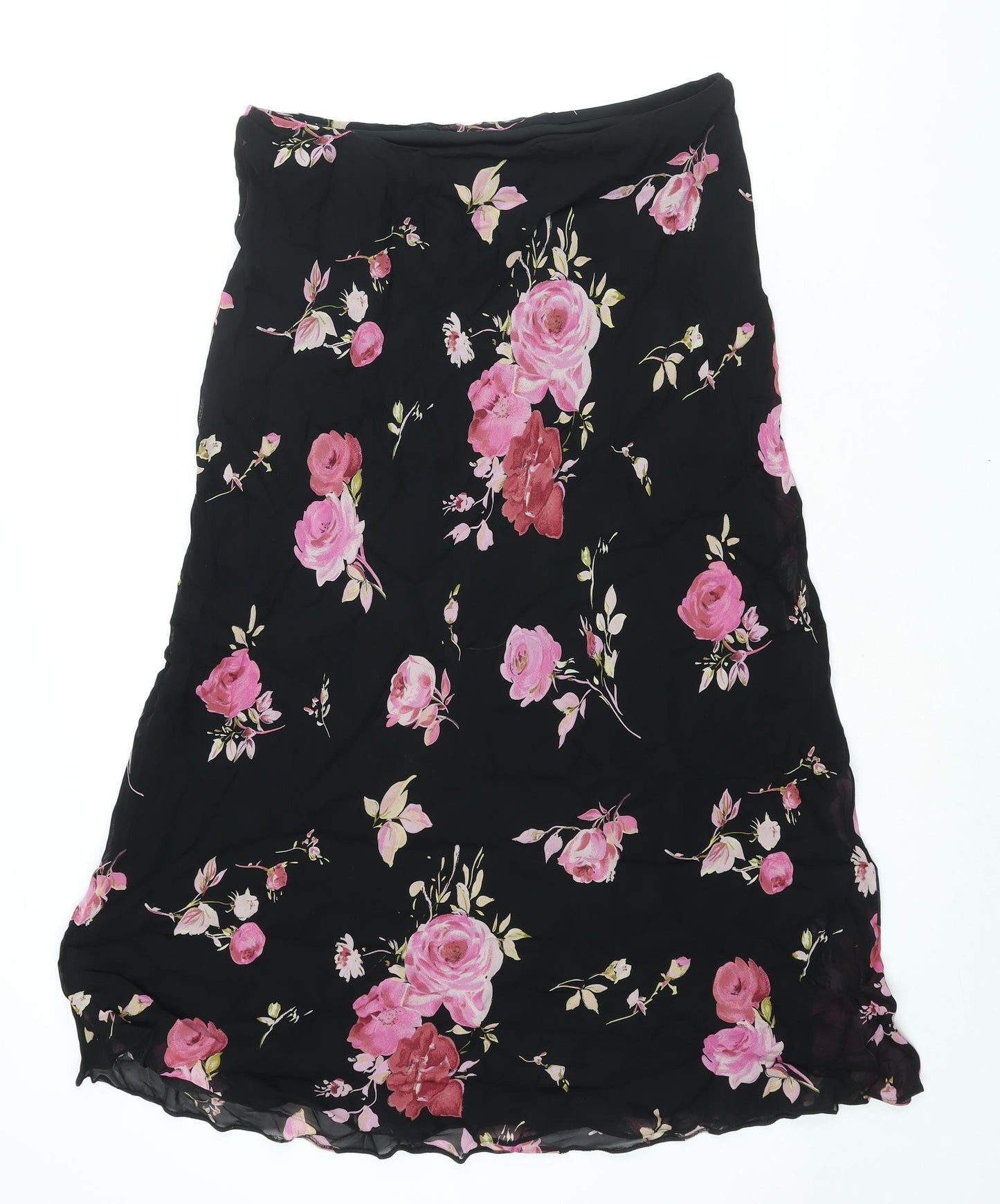 Marks and Spencer Womens Black Floral Viscose A-Line Skirt Size 16