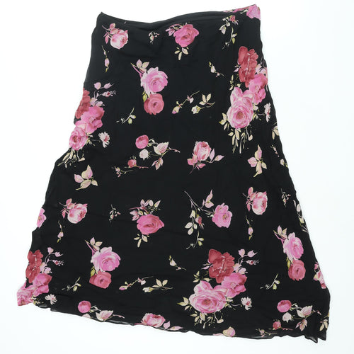 Marks and Spencer Womens Black Floral Viscose A-Line Skirt Size 16