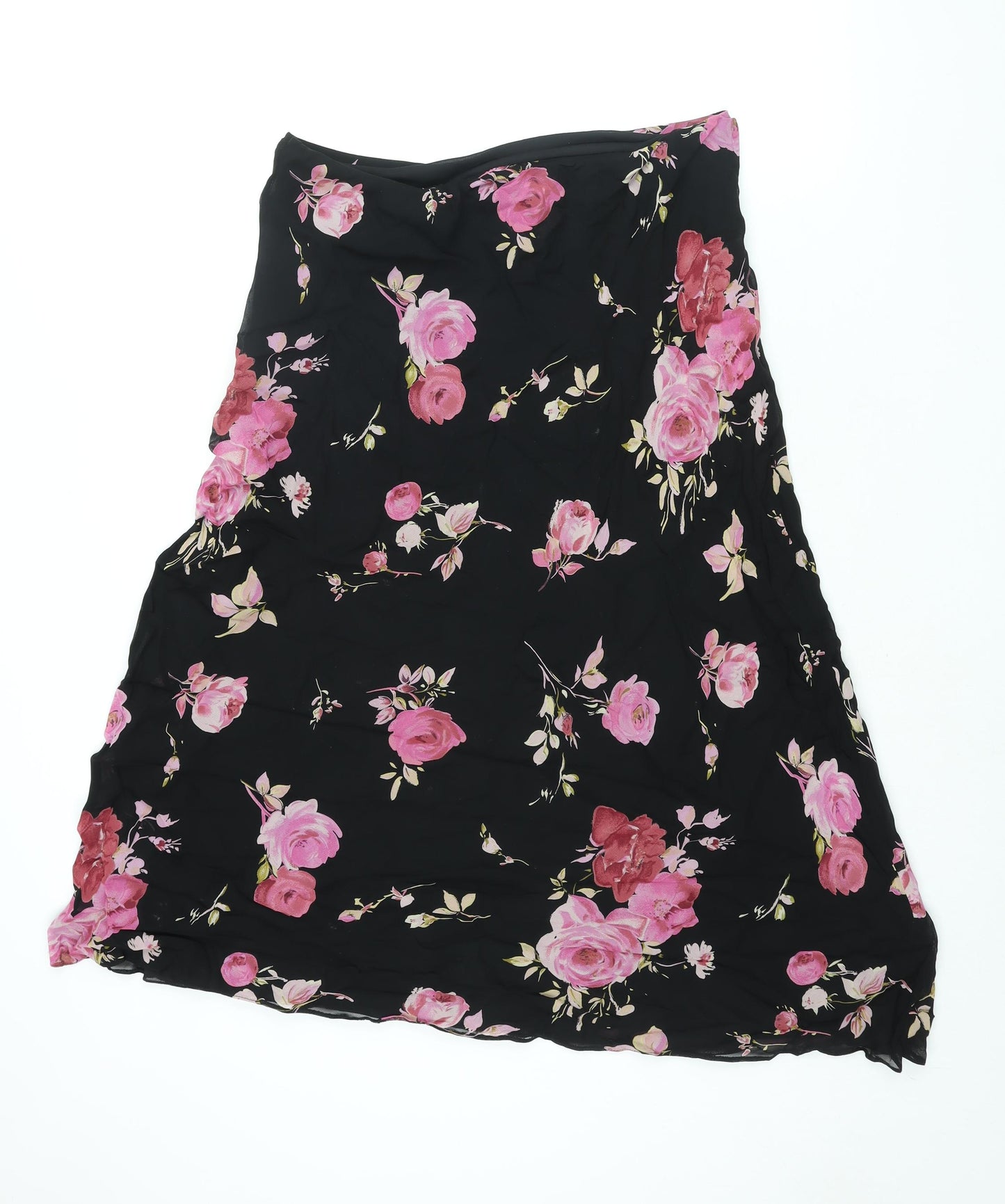 Marks and Spencer Womens Black Floral Viscose A-Line Skirt Size 16