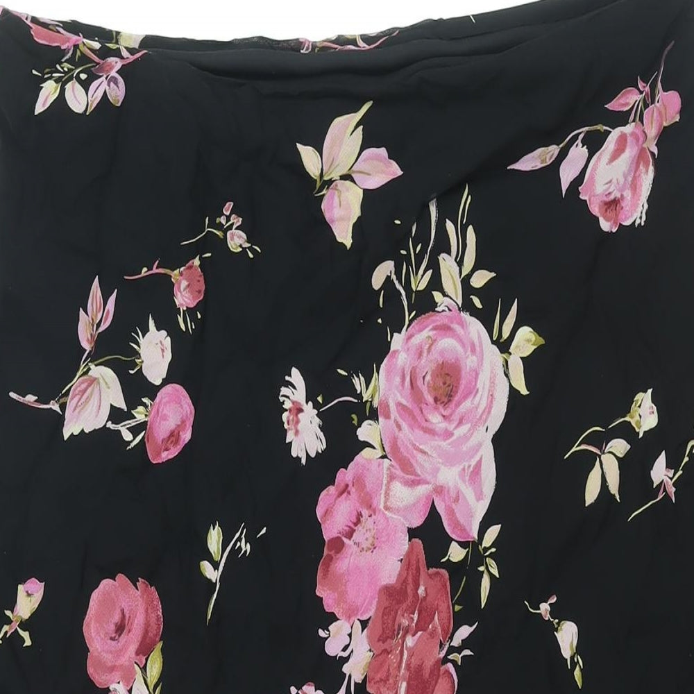 Marks and Spencer Womens Black Floral Viscose A-Line Skirt Size 16