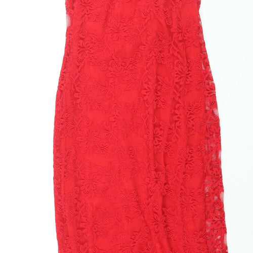 ASOS Womens Red Nylon Bodycon Size 12 Round Neck Pullover - Cowl Back