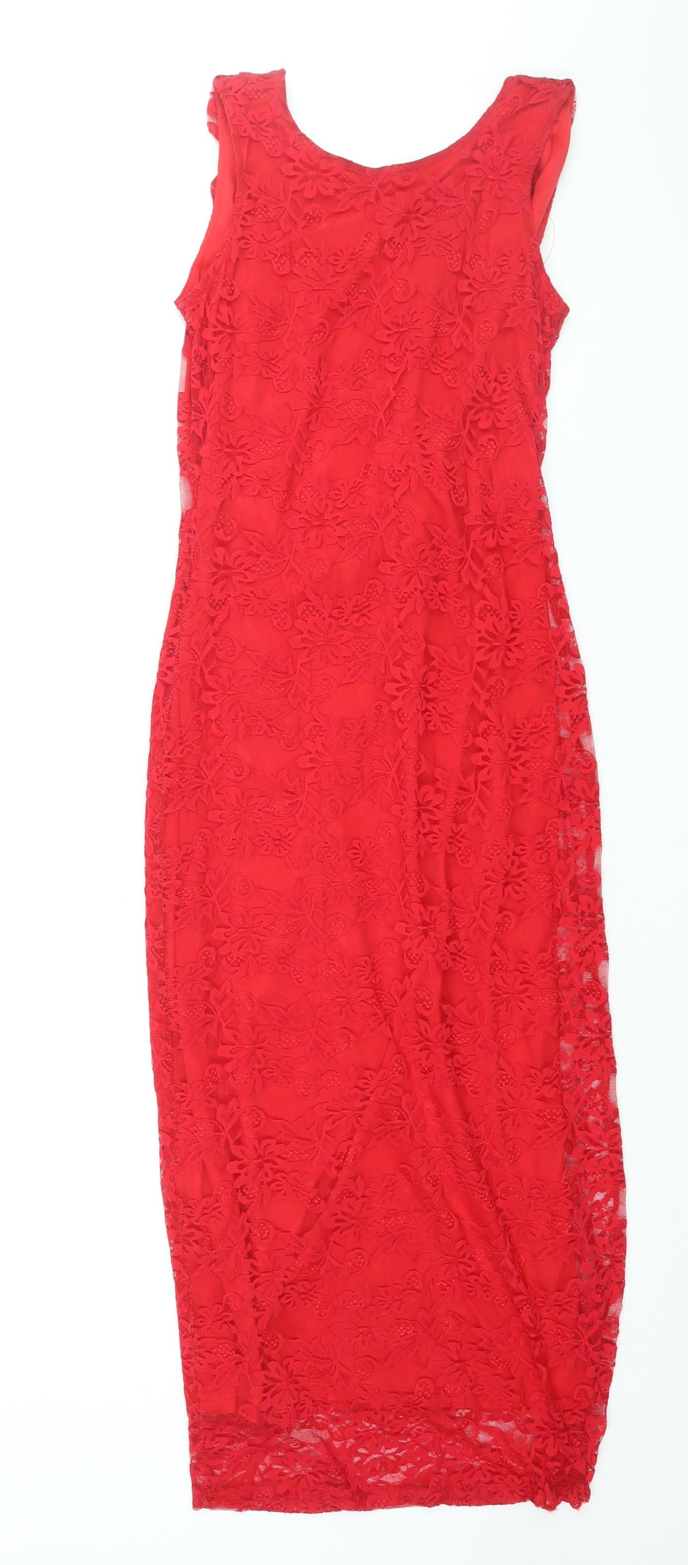 ASOS Womens Red Nylon Bodycon Size 12 Round Neck Pullover - Cowl Back