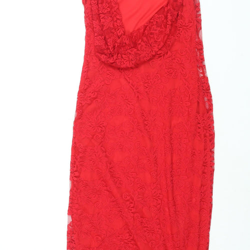 ASOS Womens Red Nylon Bodycon Size 12 Round Neck Pullover - Cowl Back