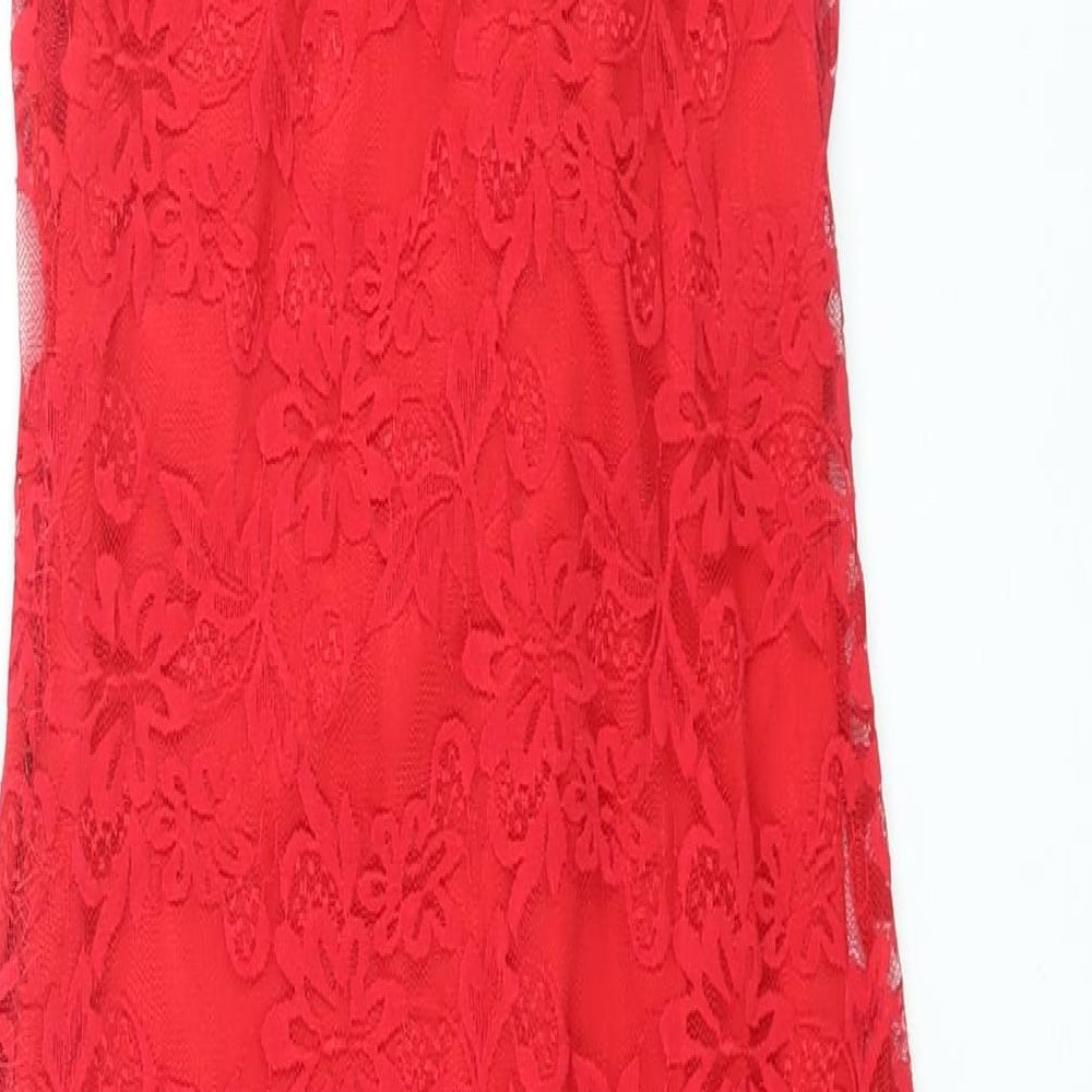 ASOS Womens Red Nylon Bodycon Size 12 Round Neck Pullover - Cowl Back