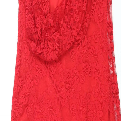 ASOS Womens Red Nylon Bodycon Size 12 Round Neck Pullover - Cowl Back