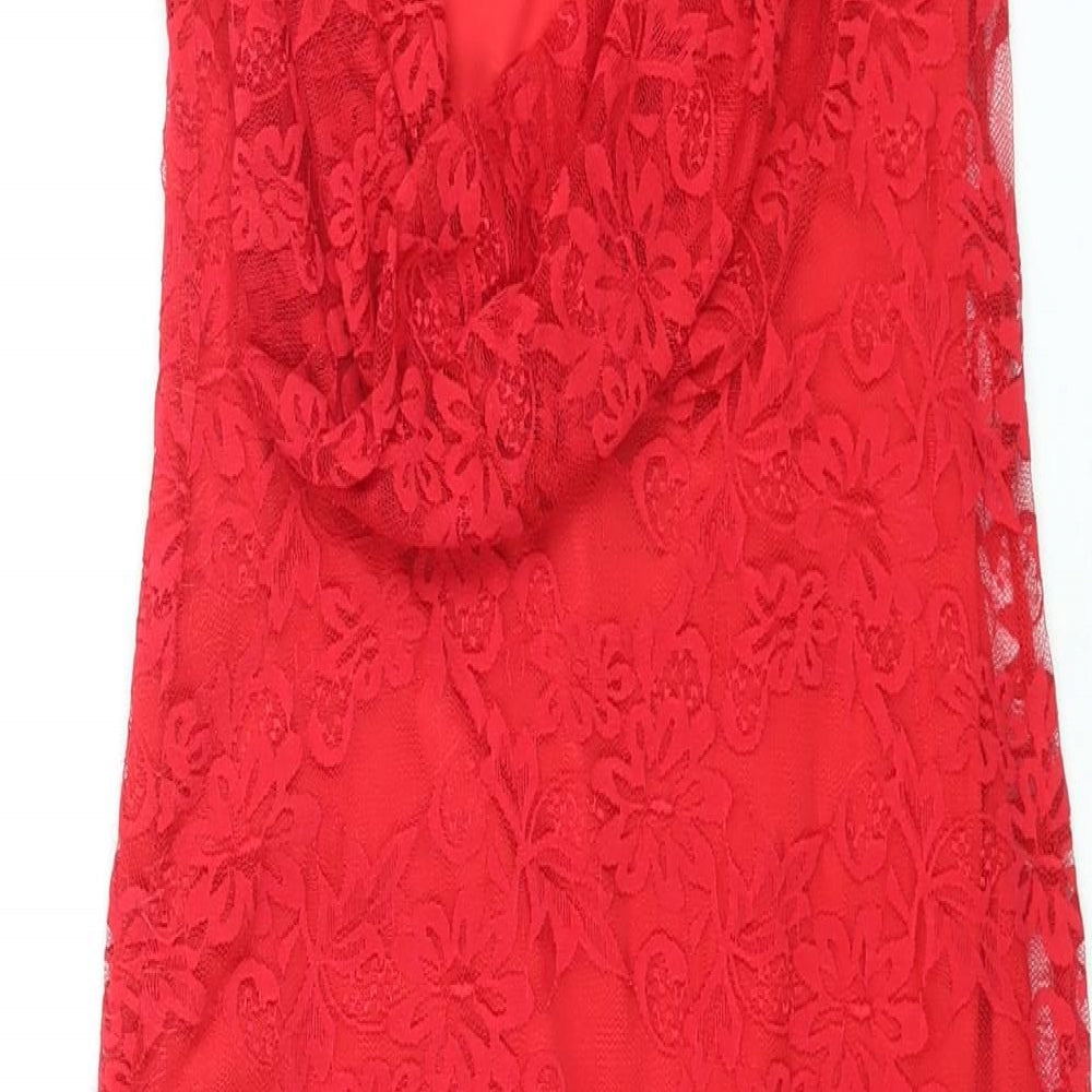 ASOS Womens Red Nylon Bodycon Size 12 Round Neck Pullover - Cowl Back