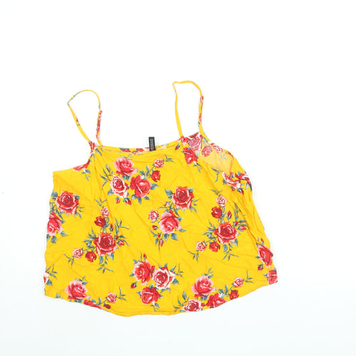 Divided by H&M Womens Yellow Floral Viscose Camisole Blouse Size 14 Scoop Neck