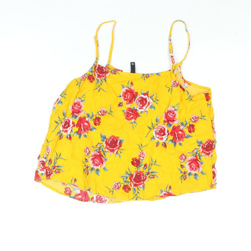Divided by H&M Womens Yellow Floral Viscose Camisole Blouse Size 14 Scoop Neck