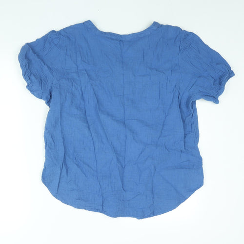 Bonmarché Womens Blue Cotton Basic Blouse Size 16 V-Neck - Embroidered