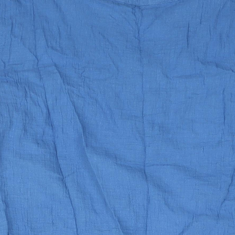 Bonmarché Womens Blue Cotton Basic Blouse Size 16 V-Neck - Embroidered