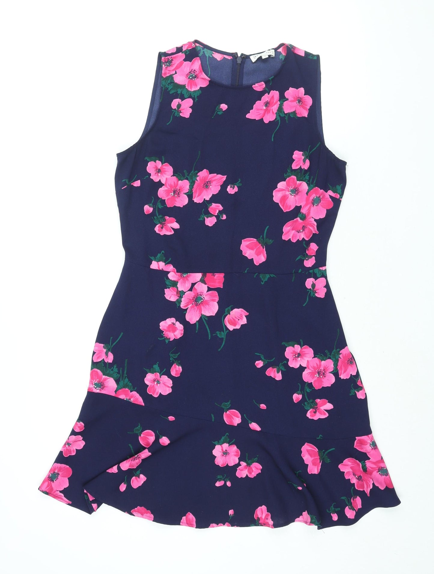 Warehouse Womens Black Floral Polyester Shift Size 12 Round Neck Zip
