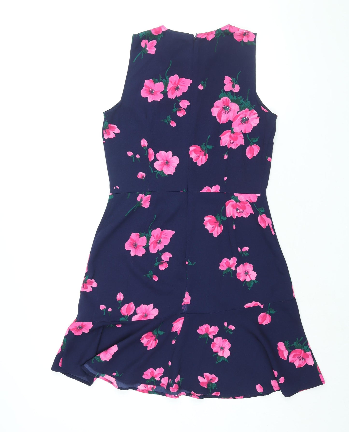 Warehouse Womens Black Floral Polyester Shift Size 12 Round Neck Zip