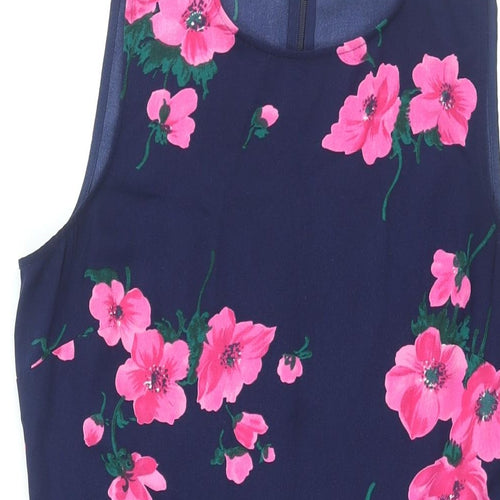 Warehouse Womens Black Floral Polyester Shift Size 12 Round Neck Zip