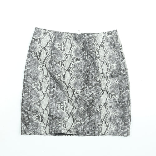 New Look Womens Grey Animal Print Viscose Mini Skirt Size 6 Zip - Faux Snakeskin