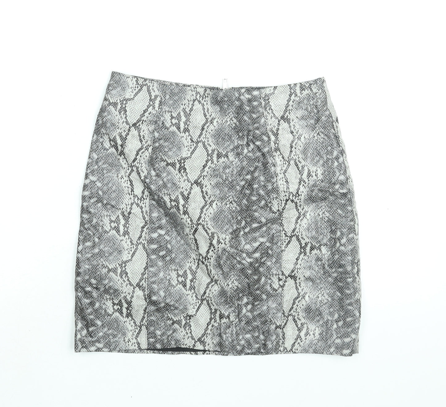 New Look Womens Grey Animal Print Viscose Mini Skirt Size 6 Zip - Faux Snakeskin