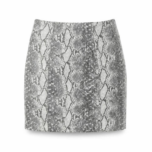 New Look Womens Grey Animal Print Viscose Mini Skirt Size 6 Zip - Faux Snakeskin