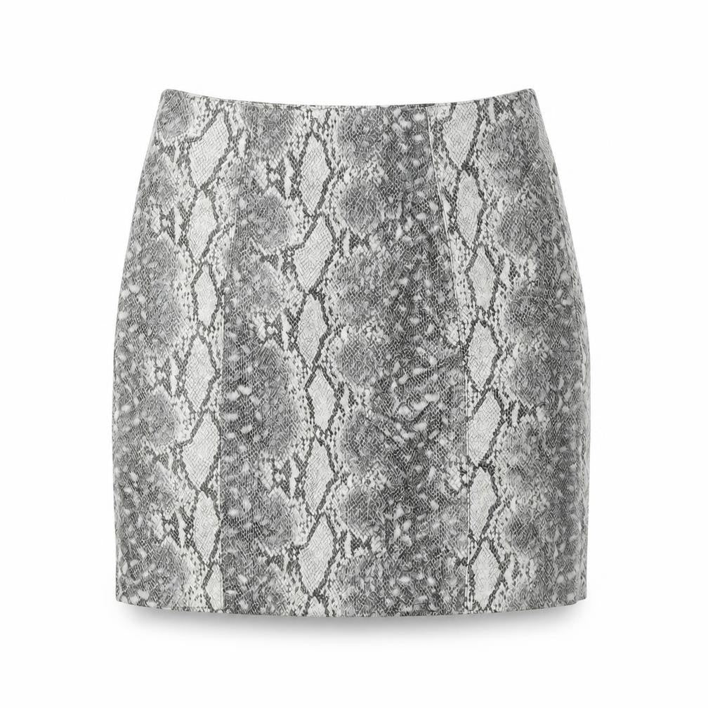 New Look Womens Grey Animal Print Viscose Mini Skirt Size 6 Zip - Faux Snakeskin