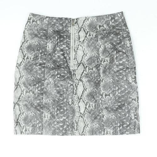 New Look Womens Grey Animal Print Viscose Mini Skirt Size 6 Zip - Faux Snakeskin