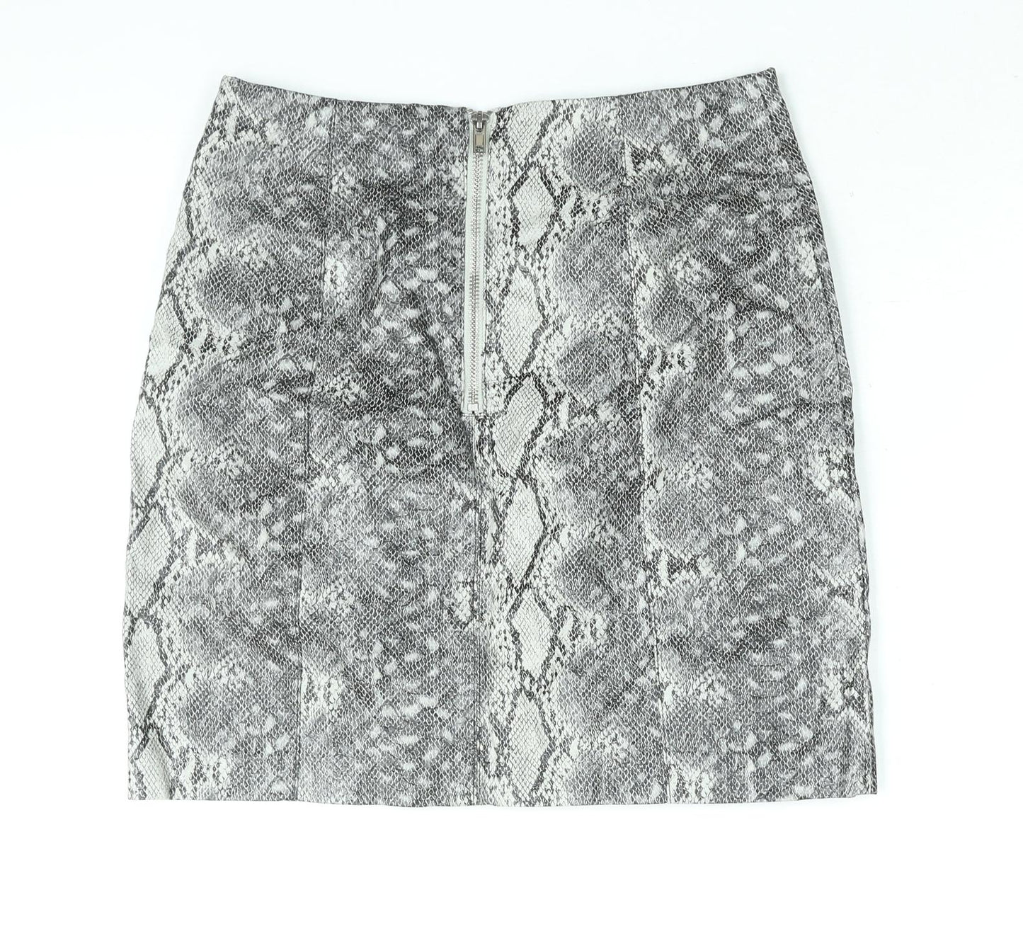 New Look Womens Grey Animal Print Viscose Mini Skirt Size 6 Zip - Faux Snakeskin