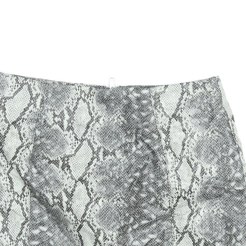 New Look Womens Grey Animal Print Viscose Mini Skirt Size 6 Zip - Faux Snakeskin