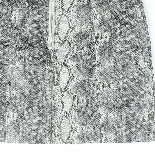 New Look Womens Grey Animal Print Viscose Mini Skirt Size 6 Zip - Faux Snakeskin