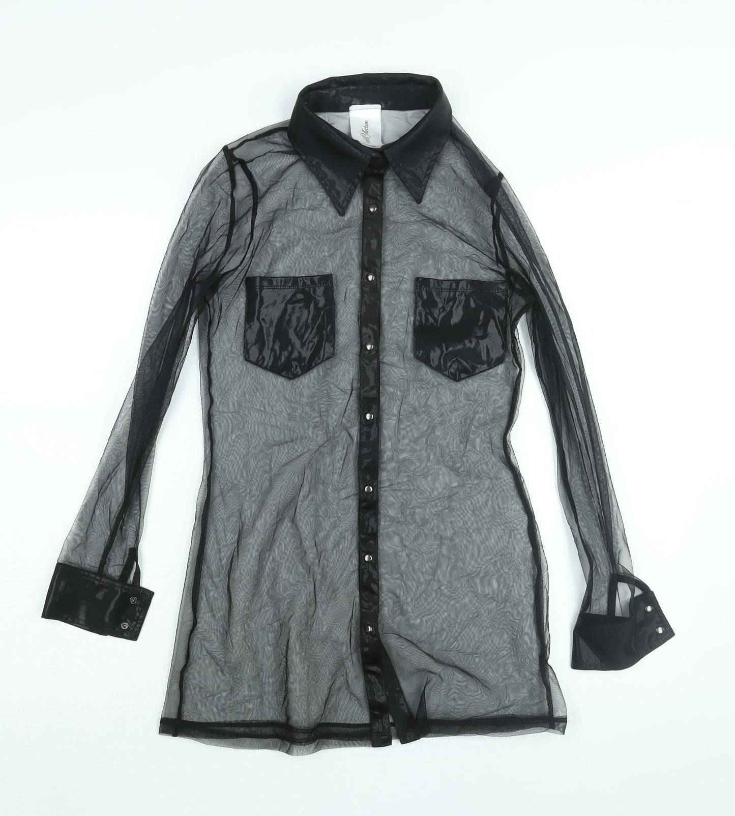 Cottelli Collection Womens Black Camouflage Polyamide Basic Button-Up Size 10 Collared - Size 10-12