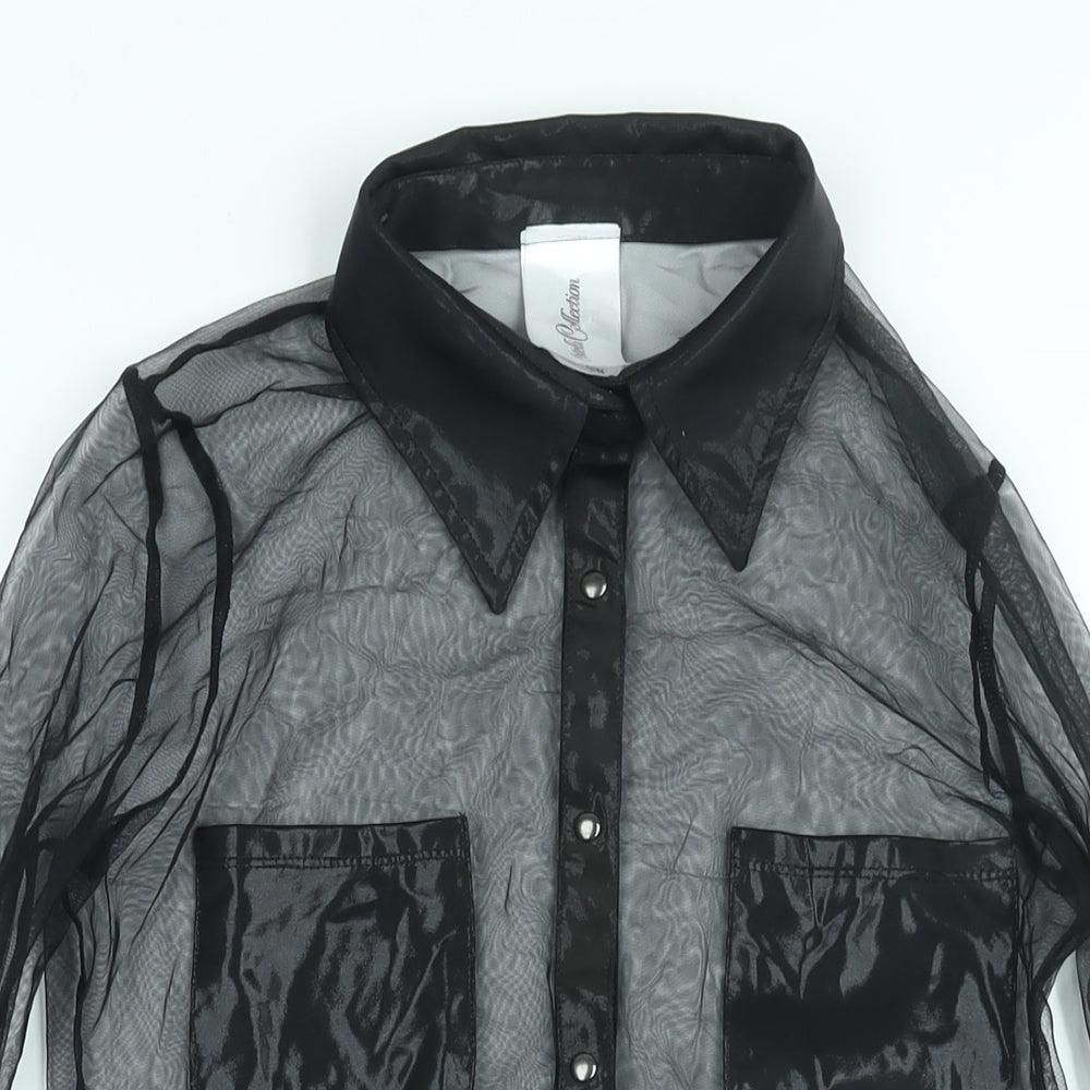 Cottelli Collection Womens Black Camouflage Polyamide Basic Button-Up Size 10 Collared - Size 10-12