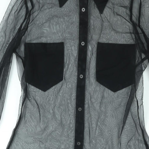 Cottelli Collection Womens Black Camouflage Polyamide Basic Button-Up Size 10 Collared - Size 10-12