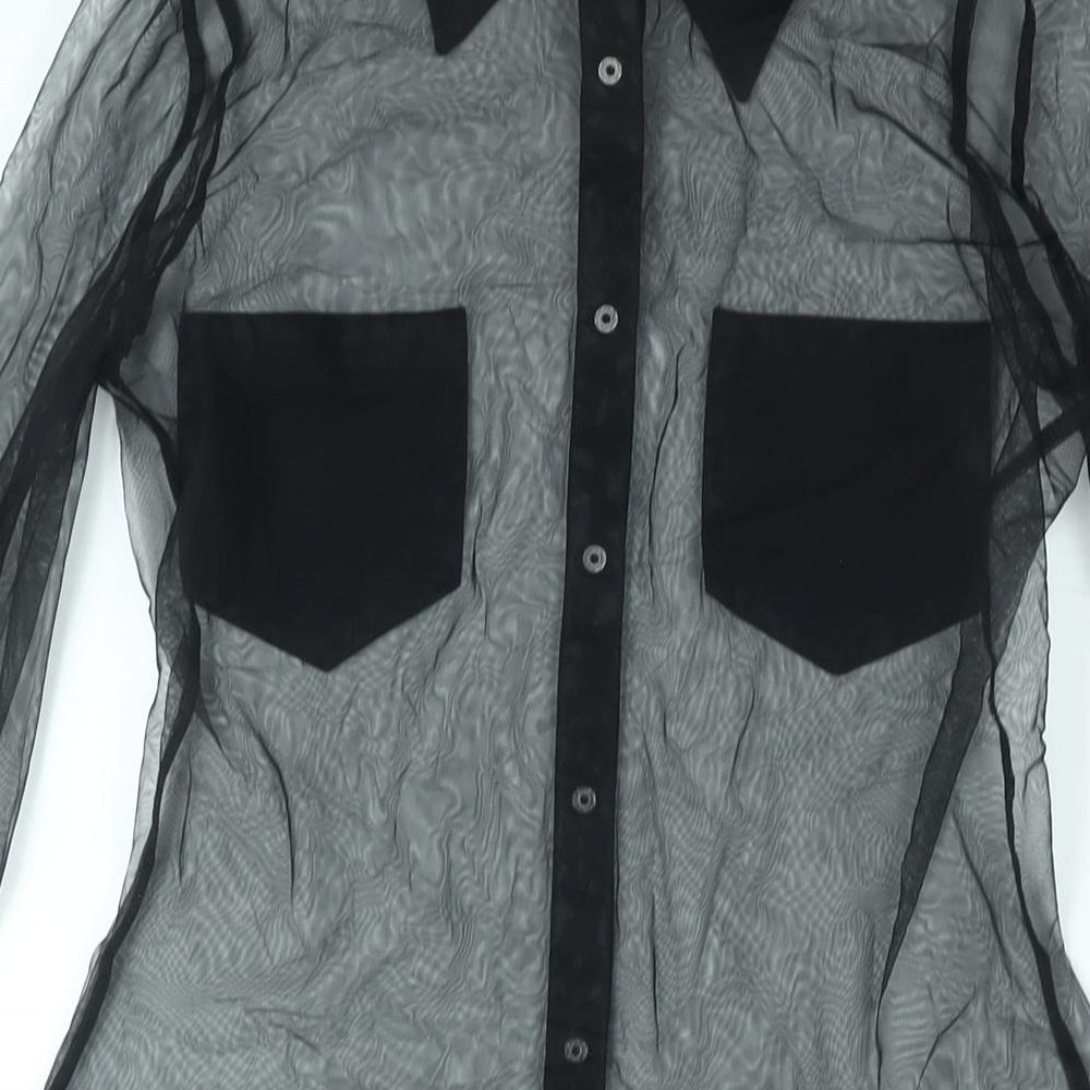 Cottelli Collection Womens Black Camouflage Polyamide Basic Button-Up Size 10 Collared - Size 10-12