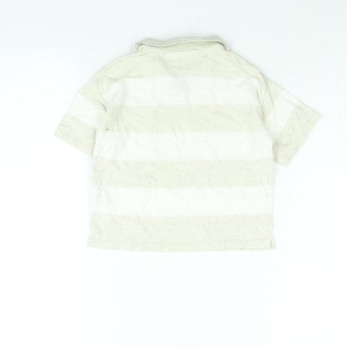 Zara Boys Beige Striped Cotton Basic Polo Size 2-3 Years Collared Pullover