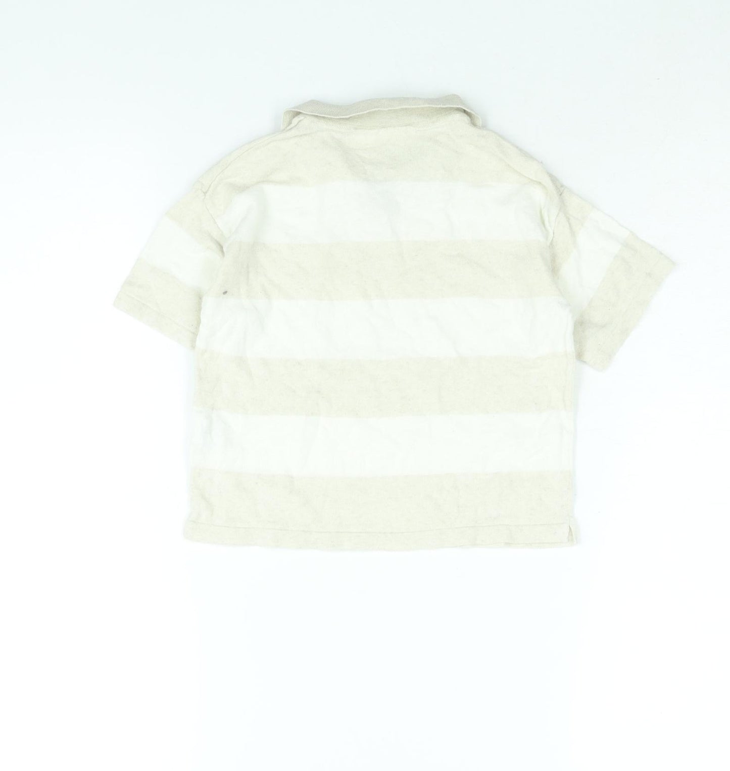 Zara Boys Beige Striped Cotton Basic Polo Size 2-3 Years Collared Pullover