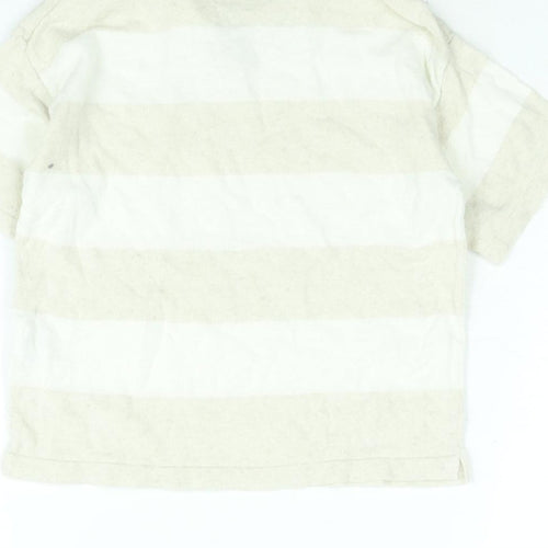 Zara Boys Beige Striped Cotton Basic Polo Size 2-3 Years Collared Pullover