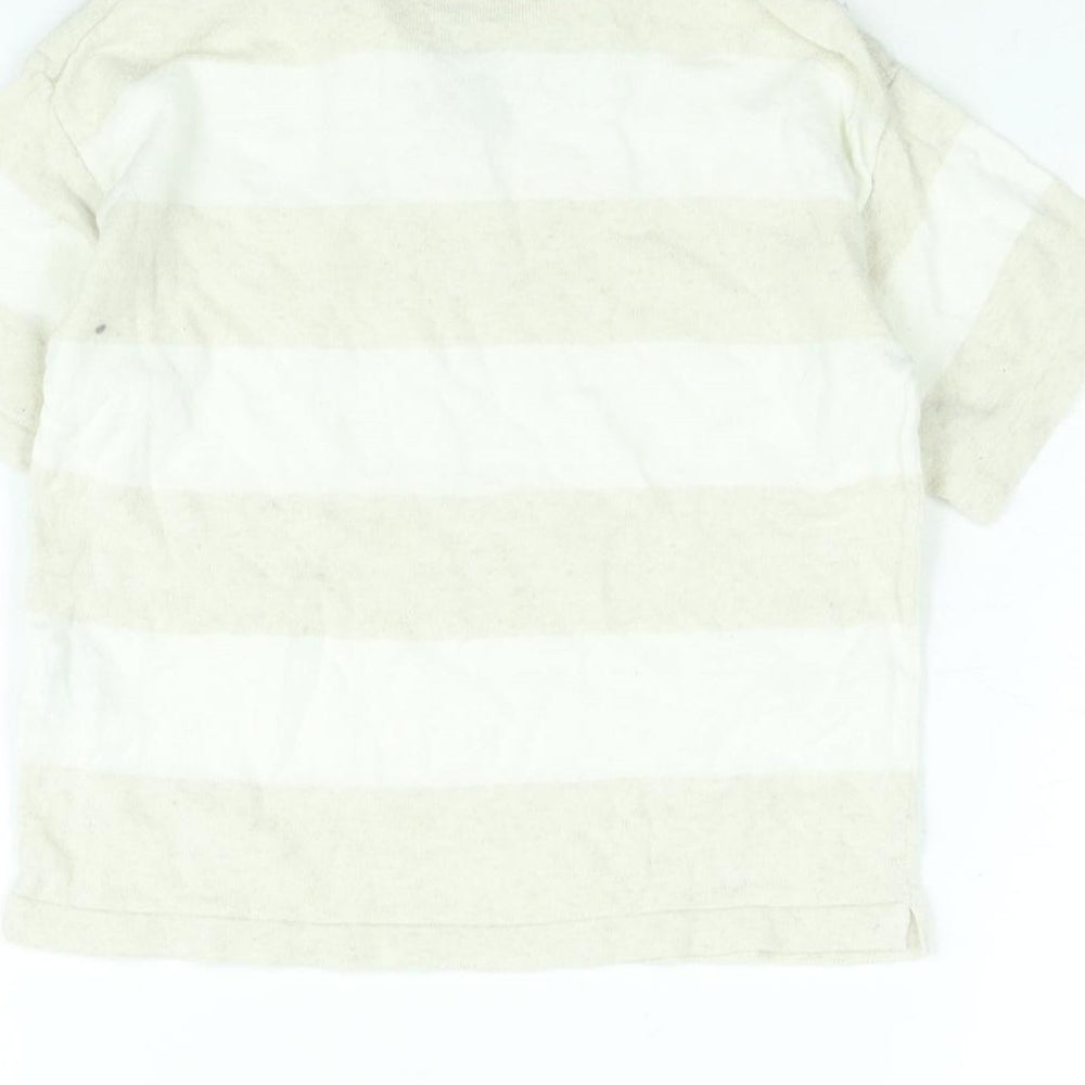 Zara Boys Beige Striped Cotton Basic Polo Size 2-3 Years Collared Pullover