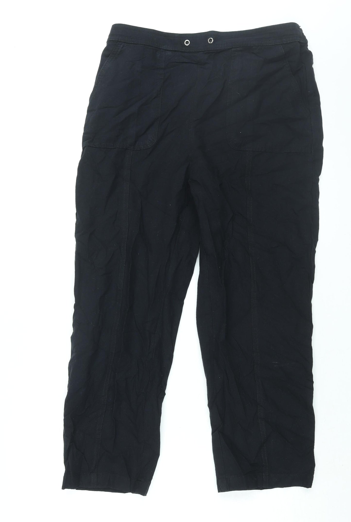 EWM Womens Black Cotton Trousers Size 32 in L25 in Regular - Elasticated Waist