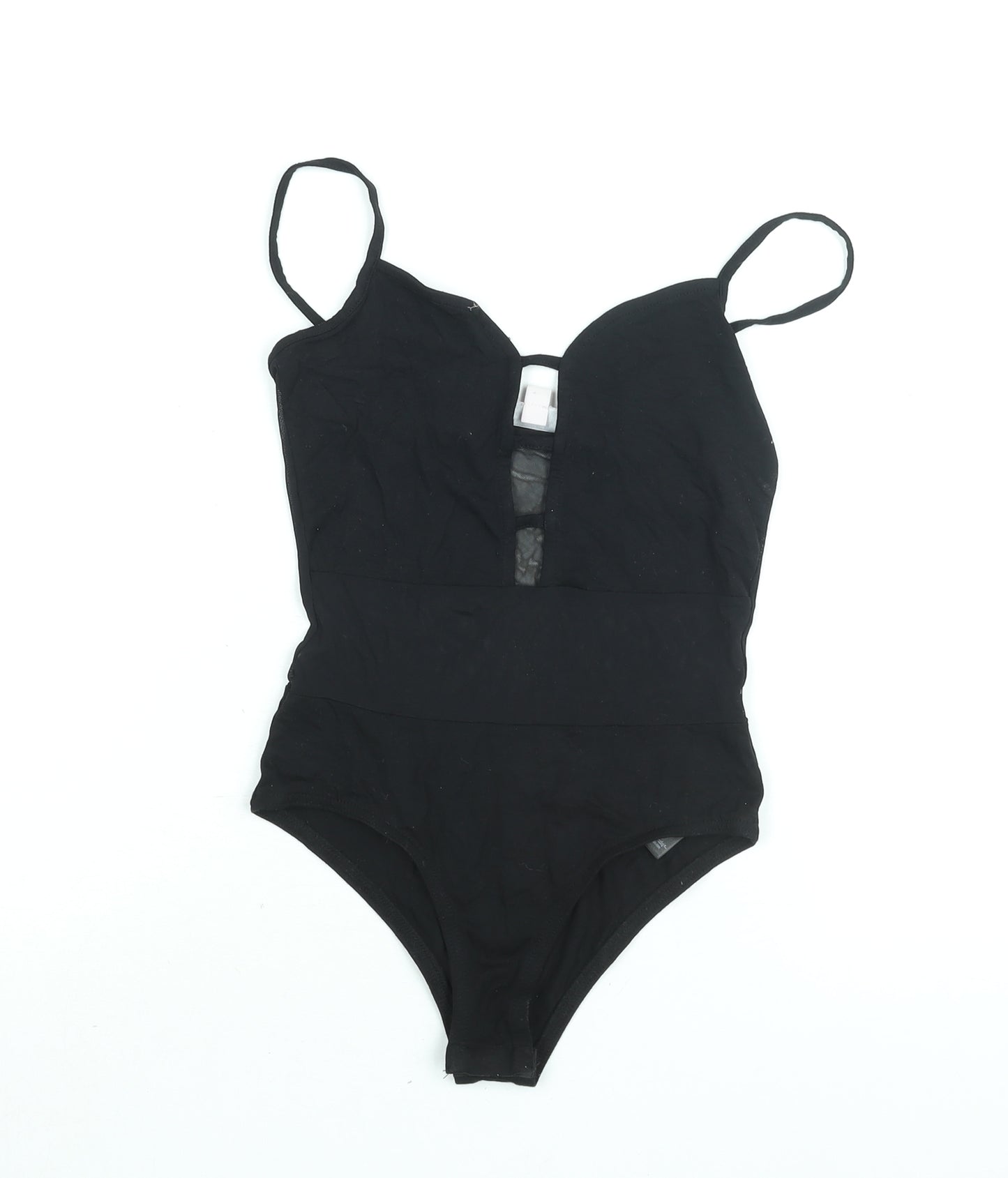 Miss Selfridge Womens Black Viscose Bodysuit One-Piece Size 6 Snap - Mesh Panel