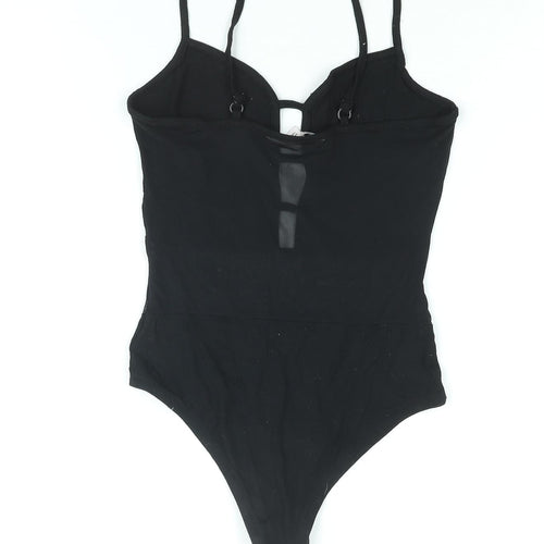 Miss Selfridge Womens Black Viscose Bodysuit One-Piece Size 6 Snap - Mesh Panel