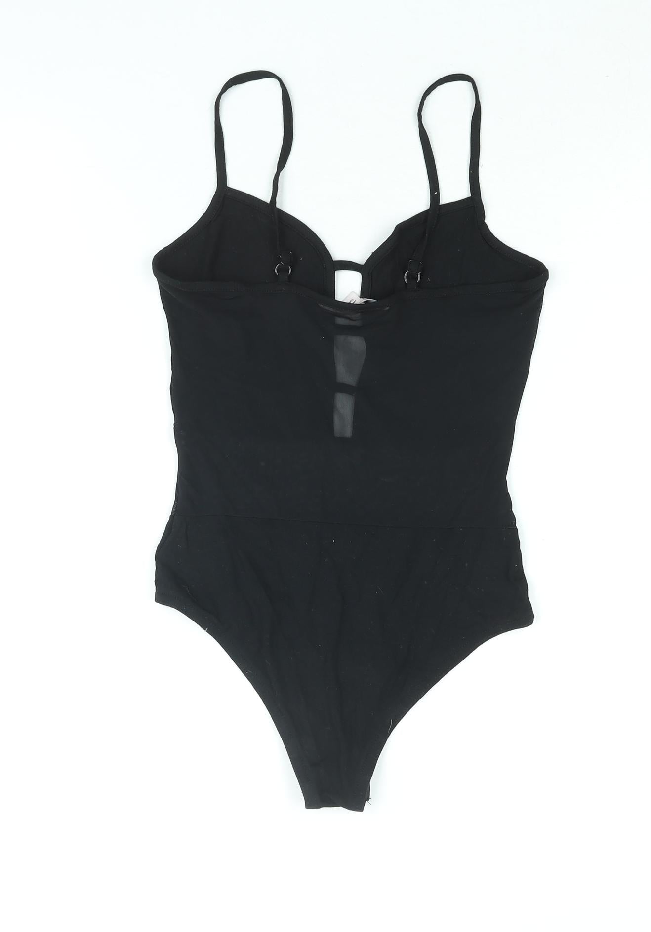 Miss Selfridge Womens Black Viscose Bodysuit One-Piece Size 6 Snap - Mesh Panel