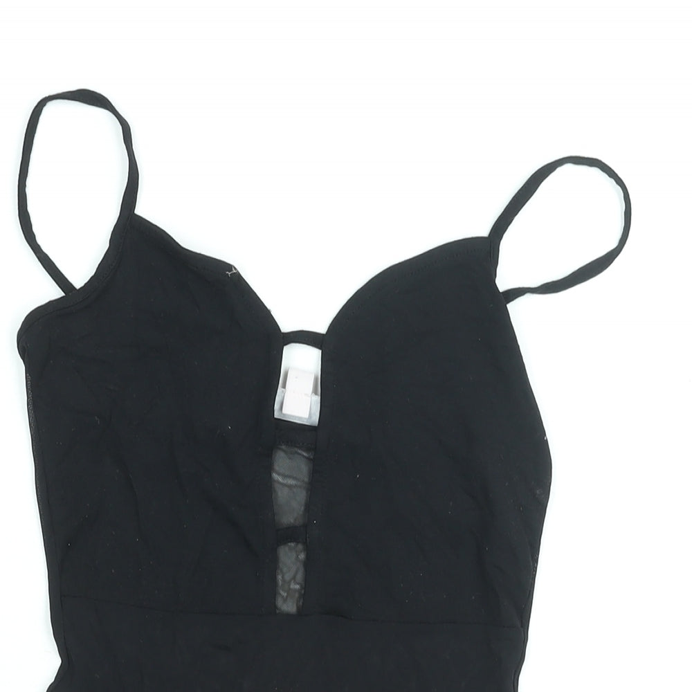 Miss Selfridge Womens Black Viscose Bodysuit One-Piece Size 6 Snap - Mesh Panel