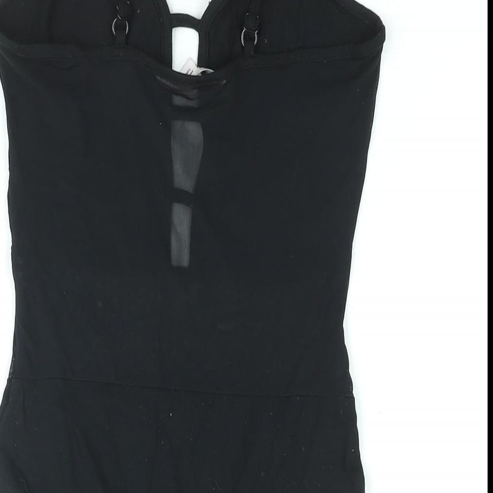 Miss Selfridge Womens Black Viscose Bodysuit One-Piece Size 6 Snap - Mesh Panel